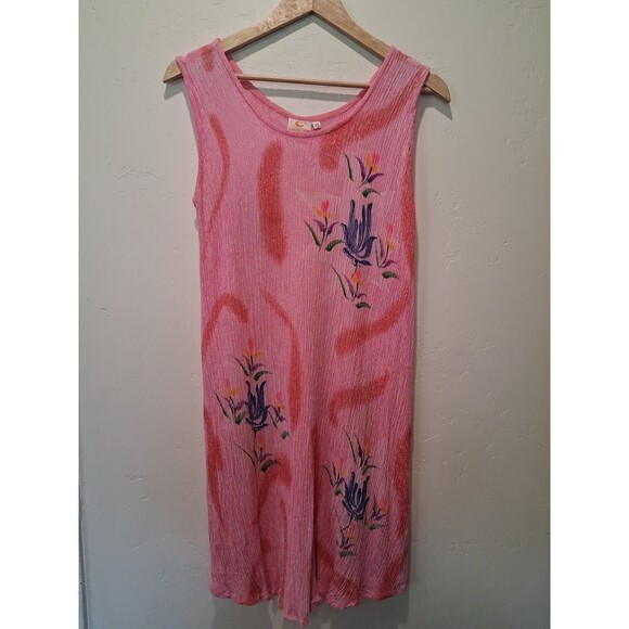 Pineapple Moon Dresses & Skirts - VTG Pineapple Moon One Size Hawaiian Floral Pink Tank Top Dress Crinkle